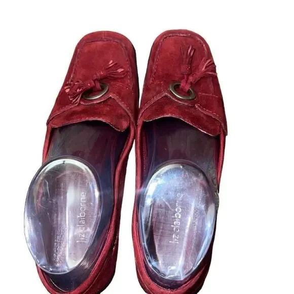 Women's Liz Claiborne Red Suede Tassel Loafers Size 7M - Picture 2 of 8